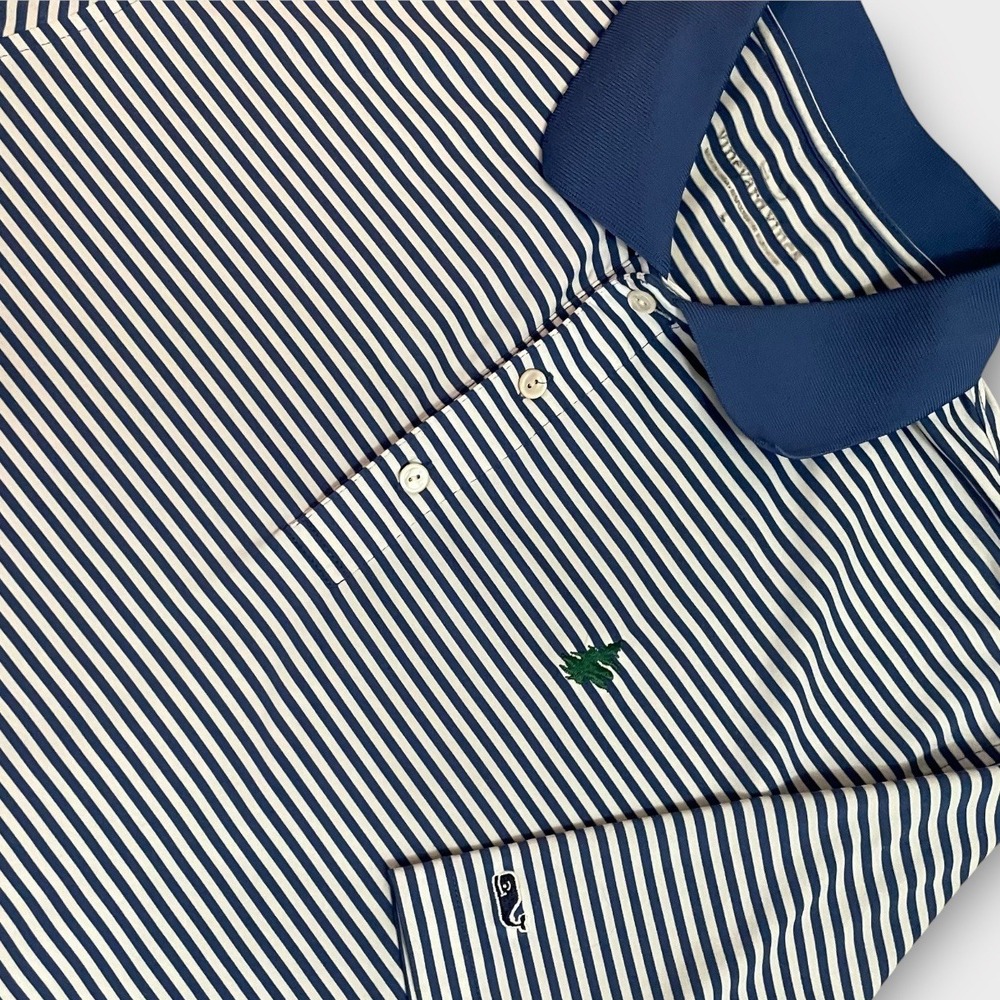 Vineyard Vines Polo Shirt Mens 2XL Navy Blue White Striped Tree Logo Golf Preppy